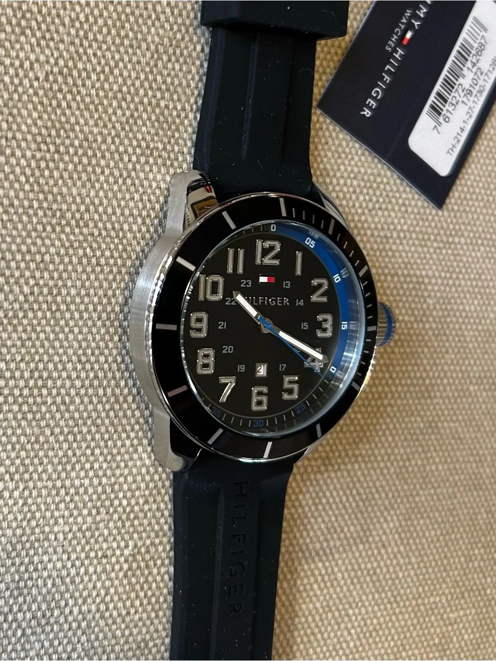 Tommy Hilfiger Watch With 48mm Black Face & Black Silicone Band